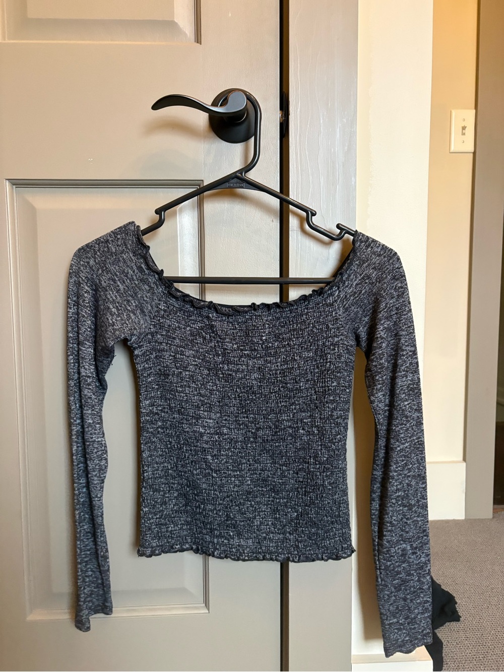 Hollister Dark Gray Ribbed Off-Shoulder Long Sleeve Top